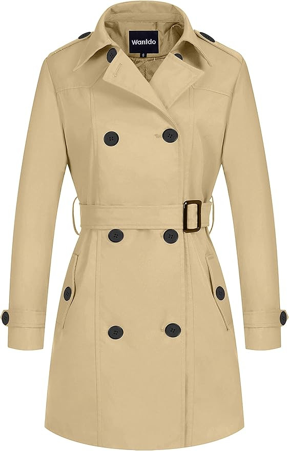Wantdo Women's Waterproof Double-Breasted Trench Coat Classic Lapel Overcoat Slim Outerwear Coat ... | Amazon (US)