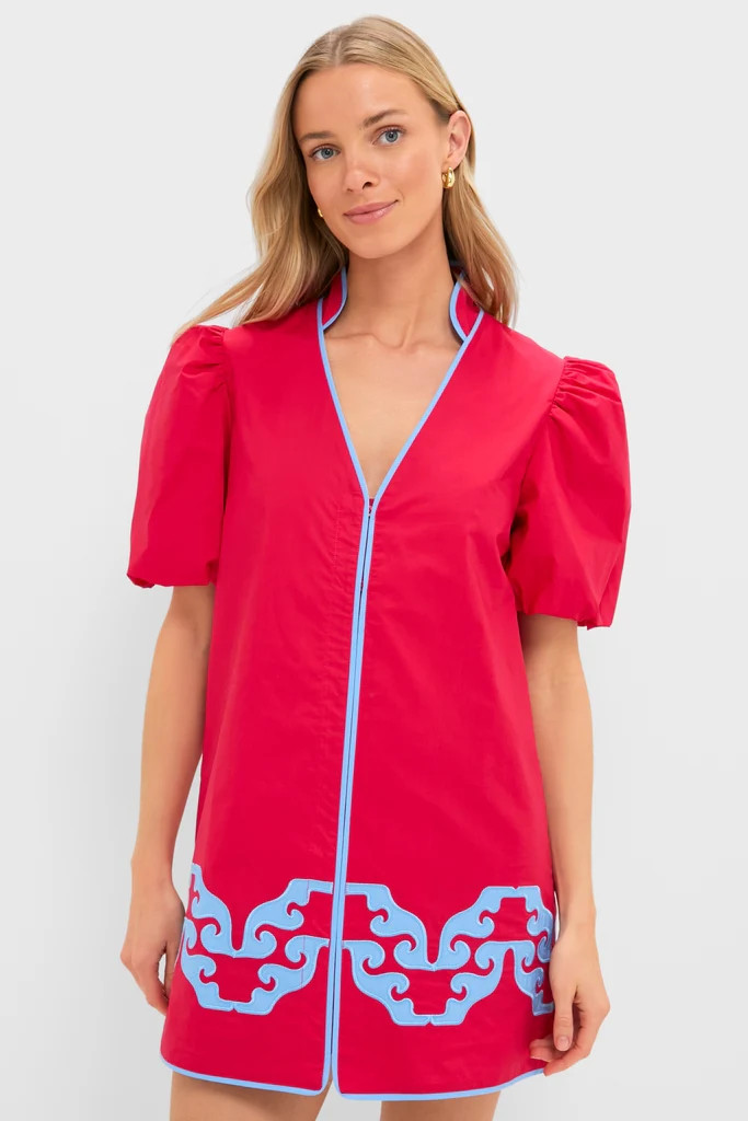 Red & Cornflower Blue Embroidered Arem Caftan | Tuckernuck (US)