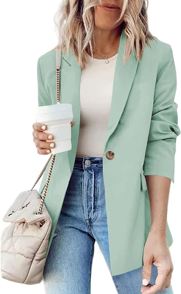 Women Casual Blazer Jackets Long Sleeve Open Front Lapel Collar Work Office Blazers with Pockets | Amazon (US)