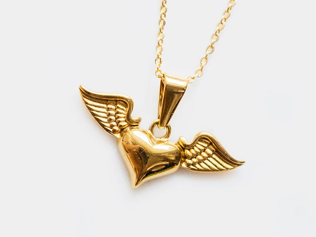 Gold Winged Heart Necklace, Angel Wings Necklace, Flying Heart Necklace, Birthday Gift, Angel Win... | Etsy (US)