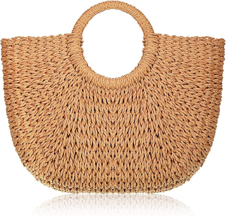 Straw Tote Bag Summer Beach Bag Handmade Straw Rattan Woven Handbag for Women Travel | Amazon (US)