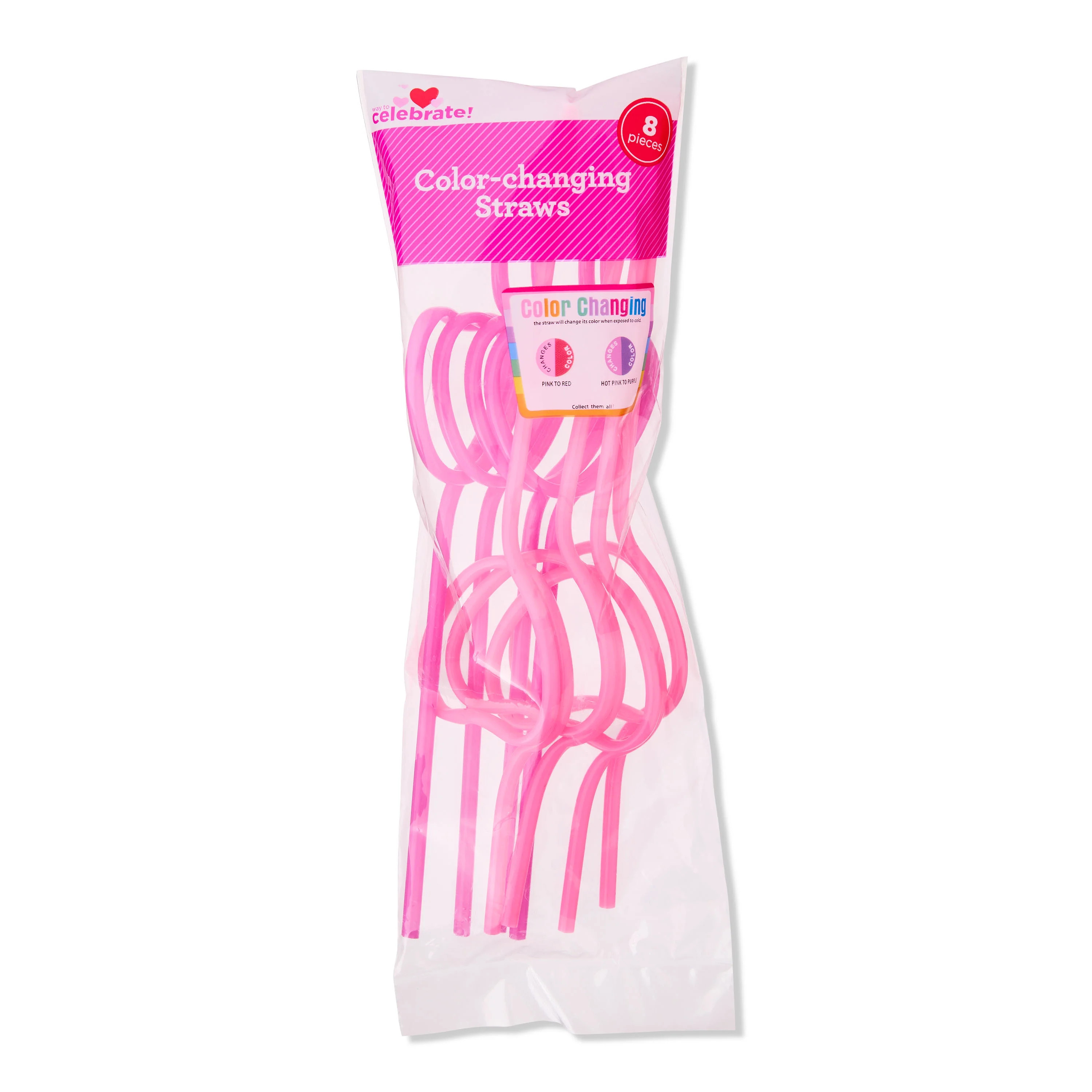 Heart-Shaped Color-Changing Straws, Multicolor, 8 Count, Valentine's Day by Way To Celebrate | Walmart (US)