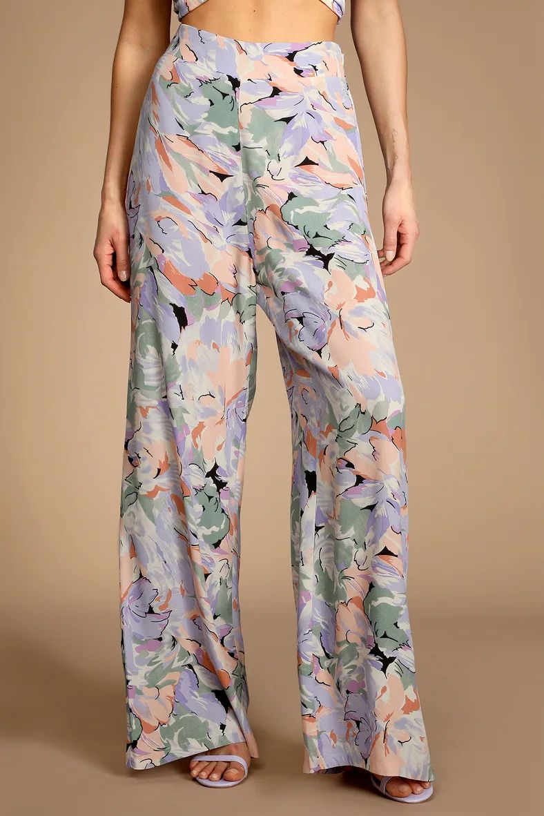 Palm Beach Babe Lilac Floral Print Wide-Leg Pants | Lulus (US)