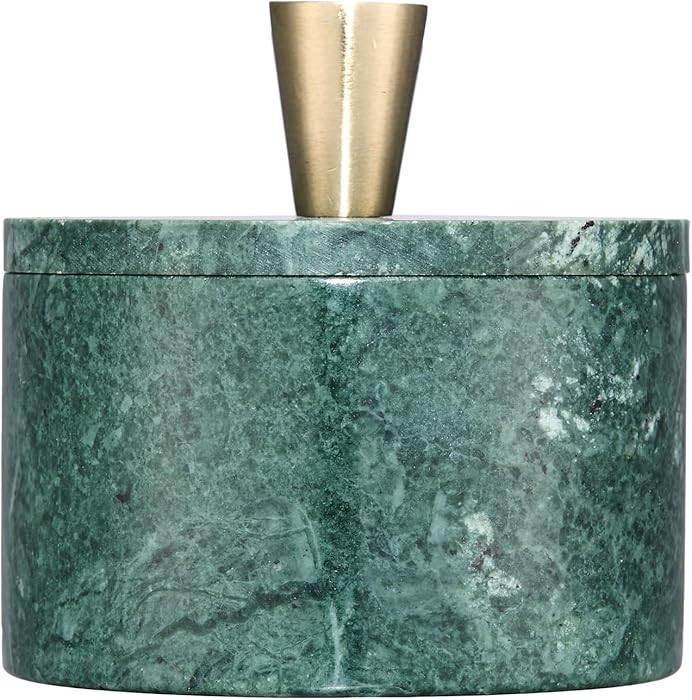 Queenza Green Marble Salt Cellar with Lid & Brass Knob - Natural Marble Spice Container for Kitch... | Amazon (US)