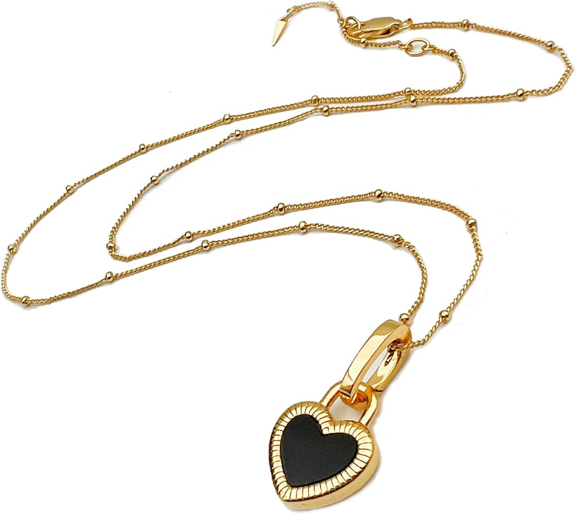 14K Gold Plated Heart Necklace for Women, Double Sided Pendant Necklace,Metal Elegant Style Earri... | Amazon (US)