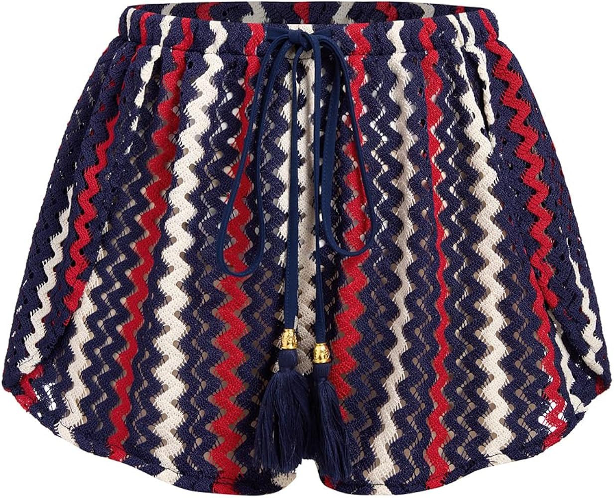 ZAFUL Crochet Cover Up Shorts for Women Beach Swimwear 2026 Boho High Waisted Drawstring Flowy Sw... | Amazon (US)