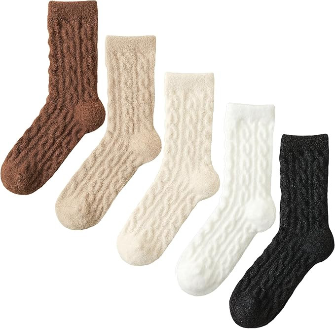 Fuzzy Crew Socks Women Warm Flully Socks Men Home Cozy Soft Sleeping Socks Fall Winter 3/5 Pairs ... | Amazon (US)