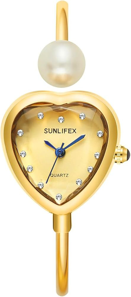 MASTOP Heart Shaped Bracelet Watch for Women, Dainty Gold Jewelry Style Wrist Watch with Pearl Ac... | Amazon (US)