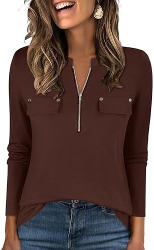 ANRABESS Long Sleeve Shirts for Women Business Dressy Casual Tops V Neck Half Zipper Blouses 2025... | Amazon (US)