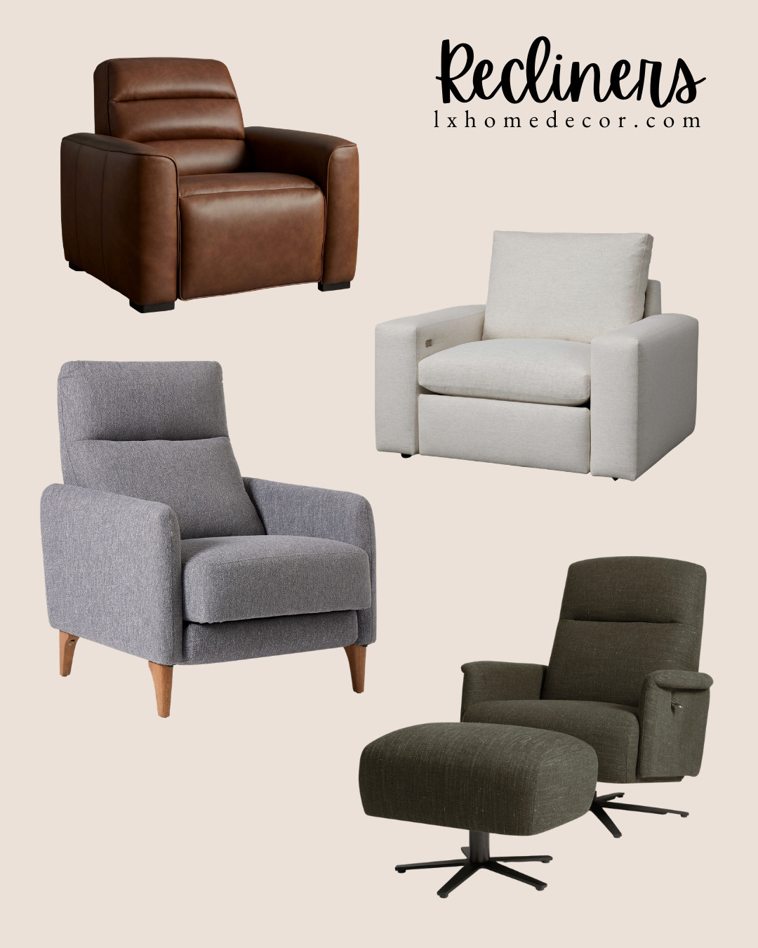 The Modern Recliner Edit ✨

I’ve curated four sleek silhouettes that prove you don't have to sacrifice style for comfort. From structured leather and plush ivory frames to clean-lined grey textiles and an organic swivel with an ottoman, these are the ultimate high-end anchors for a cozy lounge. These designs prioritize elevated materials and sophisticated forms. Shop my favorite recliner finds below.

#LTKhome #LivingRoomInspo #ModernRecliner #InteriorDesign #ComfortAndStyle 

 #LTKOver40 #LTKHome #LTKSaleAlert