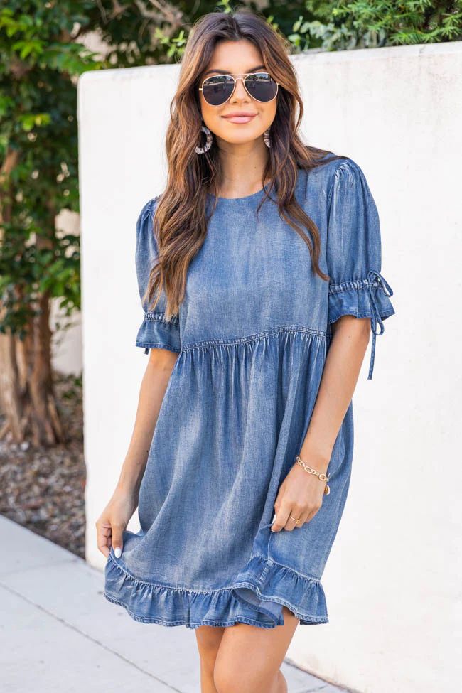 Marketside City Tiered Babydoll Denim Dress | The Pink Lily Boutique