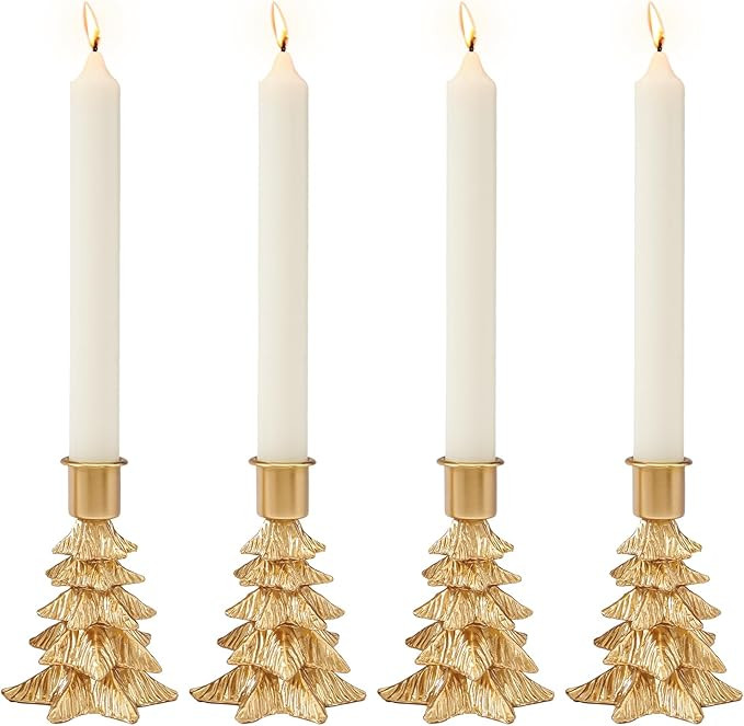 WDS WONDROUS Christmas Tree Candle Holders Set of 4 – Taper Candle Holders for Christmas Decora... | Amazon (US)