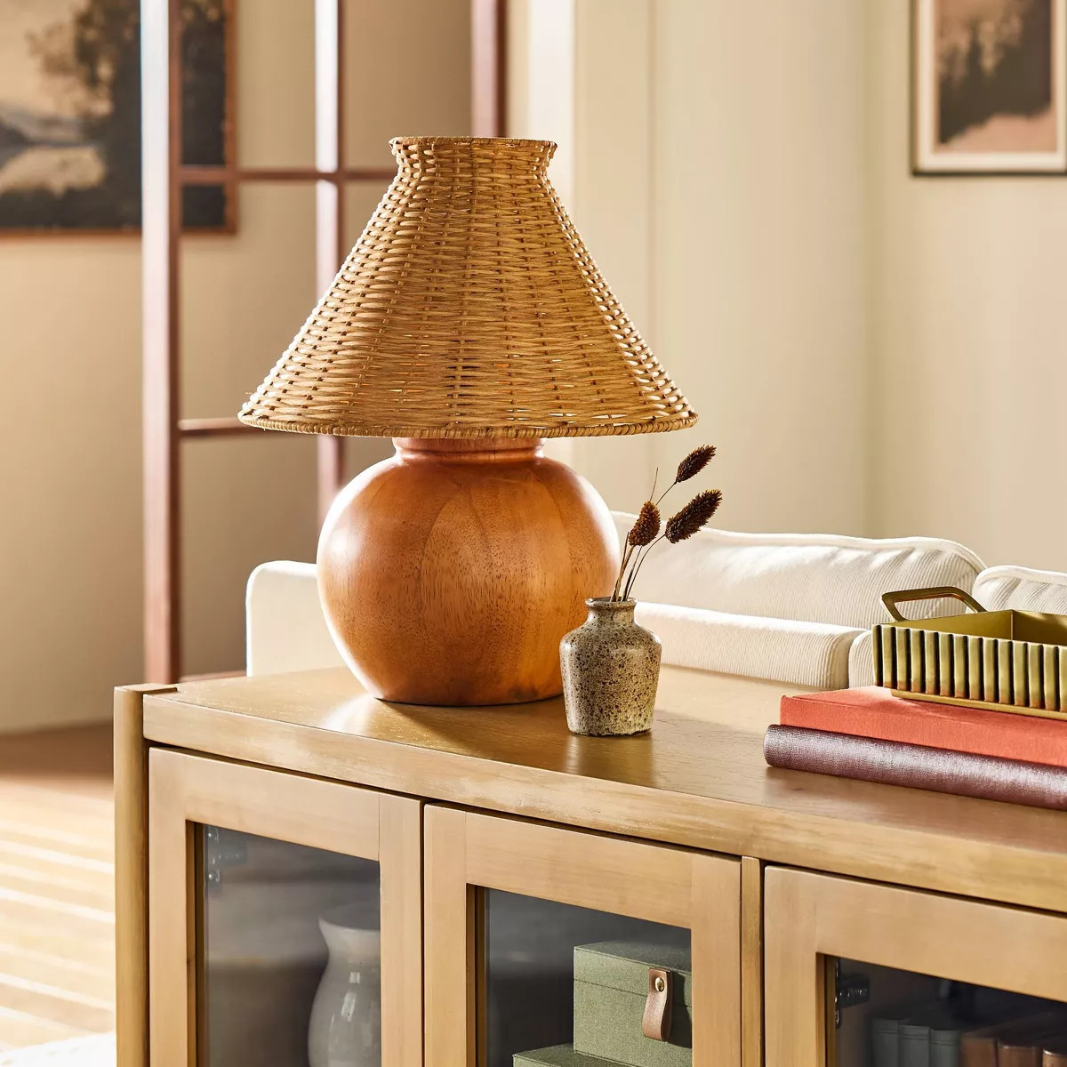 Wood Base with Rattan Shade Accent Table Lamp - Hearth & Hand™ with Magnolia | Target