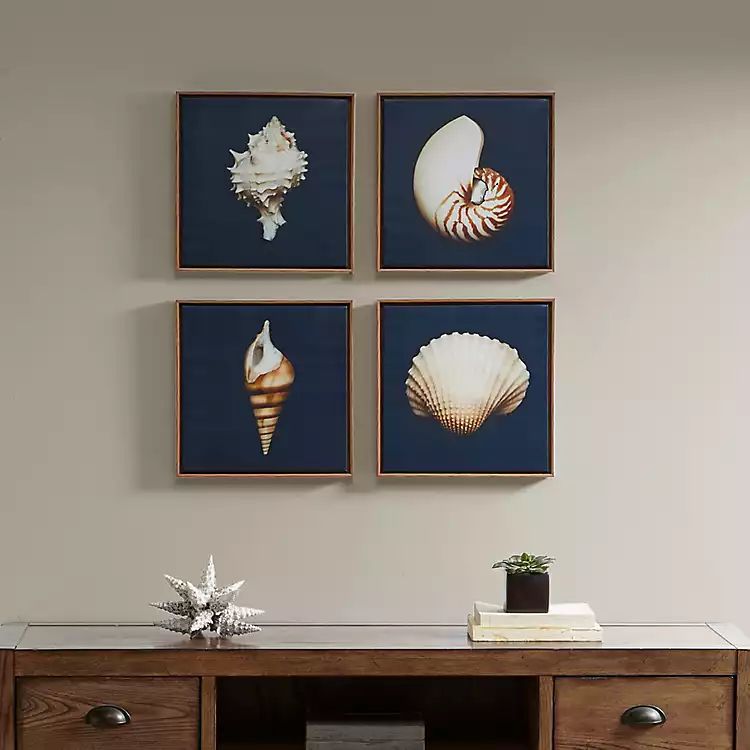 Ocean Shell Framed Canvas Art Prints, Set of 4 | Kirkland's Home