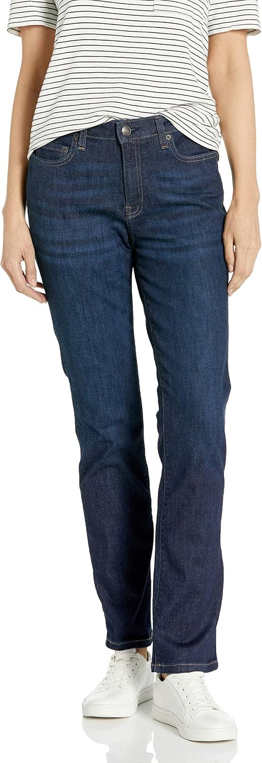 Amazon Essentials Women's Mid Rise Slim Straight Stretch Denim Jeans - Discontinued Colors | Amazon (US)