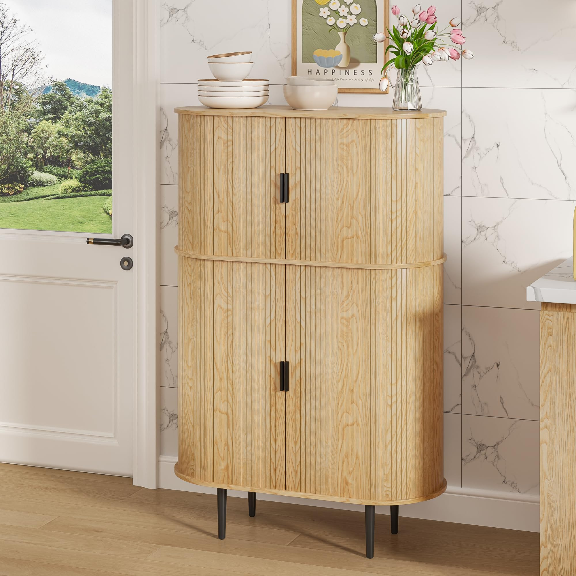 31” Sideboard Buffet Cabinet with Sliding Doors, Tall Storage Accent Cabinet with Drawer, Wood ... | Amazon (US)