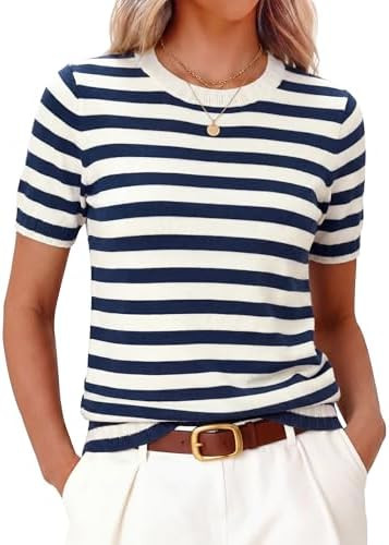 ANRABESS Short Sleeve Sweater for Women Lightweight Crewneck Wool Blend Sweaters Tops Spring Summ... | Amazon (US)