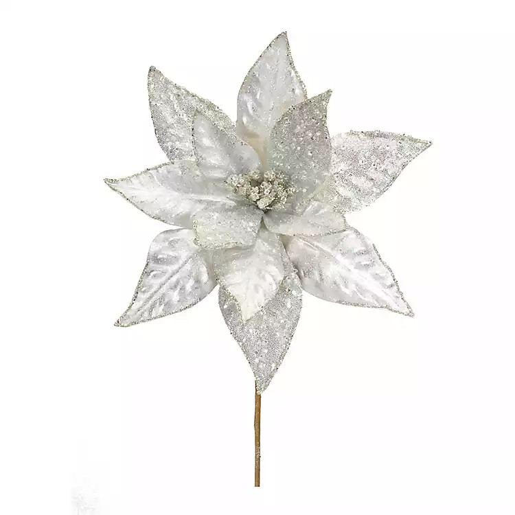 New! Glittered Silver Poinsettia Stems, Set of 6 | Kirkland's Home
