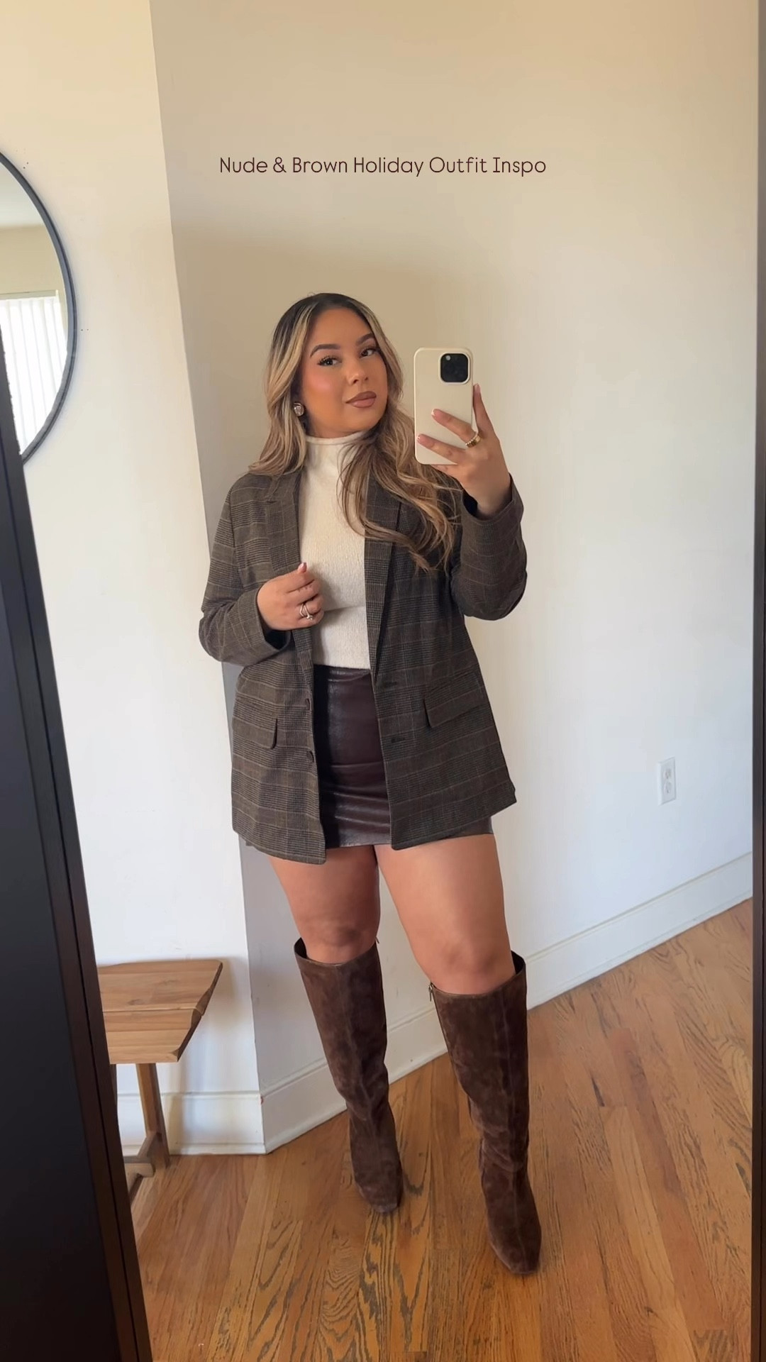 One of my favorite color combos🤎 sizing ⬇️ 

Brown skirt (L - Has stretch) 
Plaid Blazer - L
White crop mock neck - M 
Cream sweater - M 
Off white Blazer- L 
Leather pants - L (Has stretch) 


#LTKHoliday #LTKSeasonal #LTKStyleTip