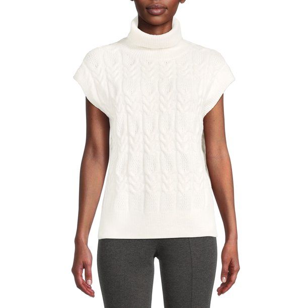 Time and Tru Women's Mock Neck Cable Vest Sweater - Walmart.com | Walmart (US)