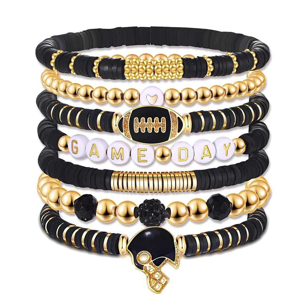 Game Day Bracelets for Women - Red, Black, Blue Heishi Clay Beaded Stretch Bracelets - Stackable ... | Amazon (US)