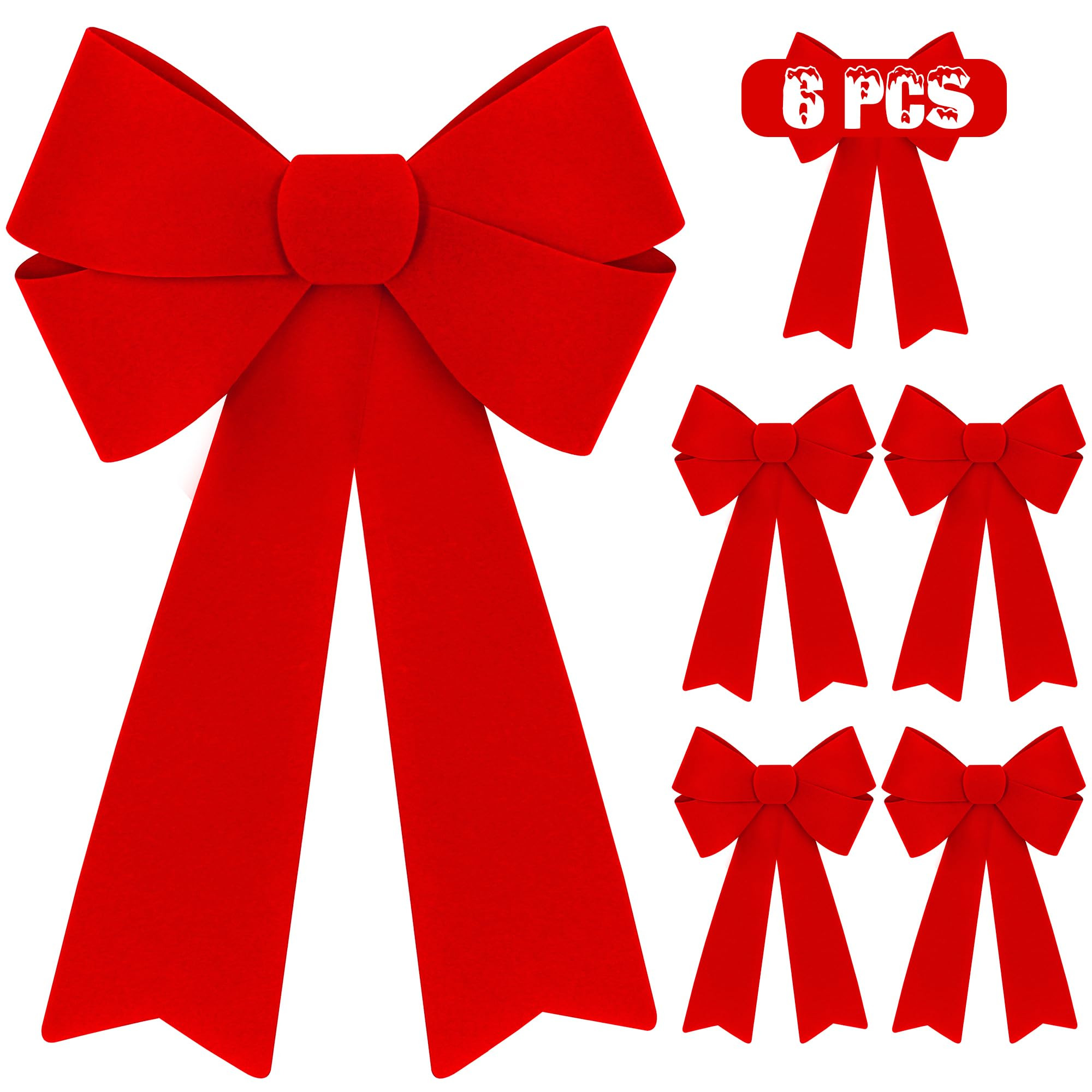6 PCS Red Christmas Bows, PVC Velvet Christmas Bows for Wreaths, 12 × 18 in Red Xmas Decorations Hanging Indoor Outdoor Large Xmas Decor Porch Railing Fireplace Party Decor | Amazon (US)