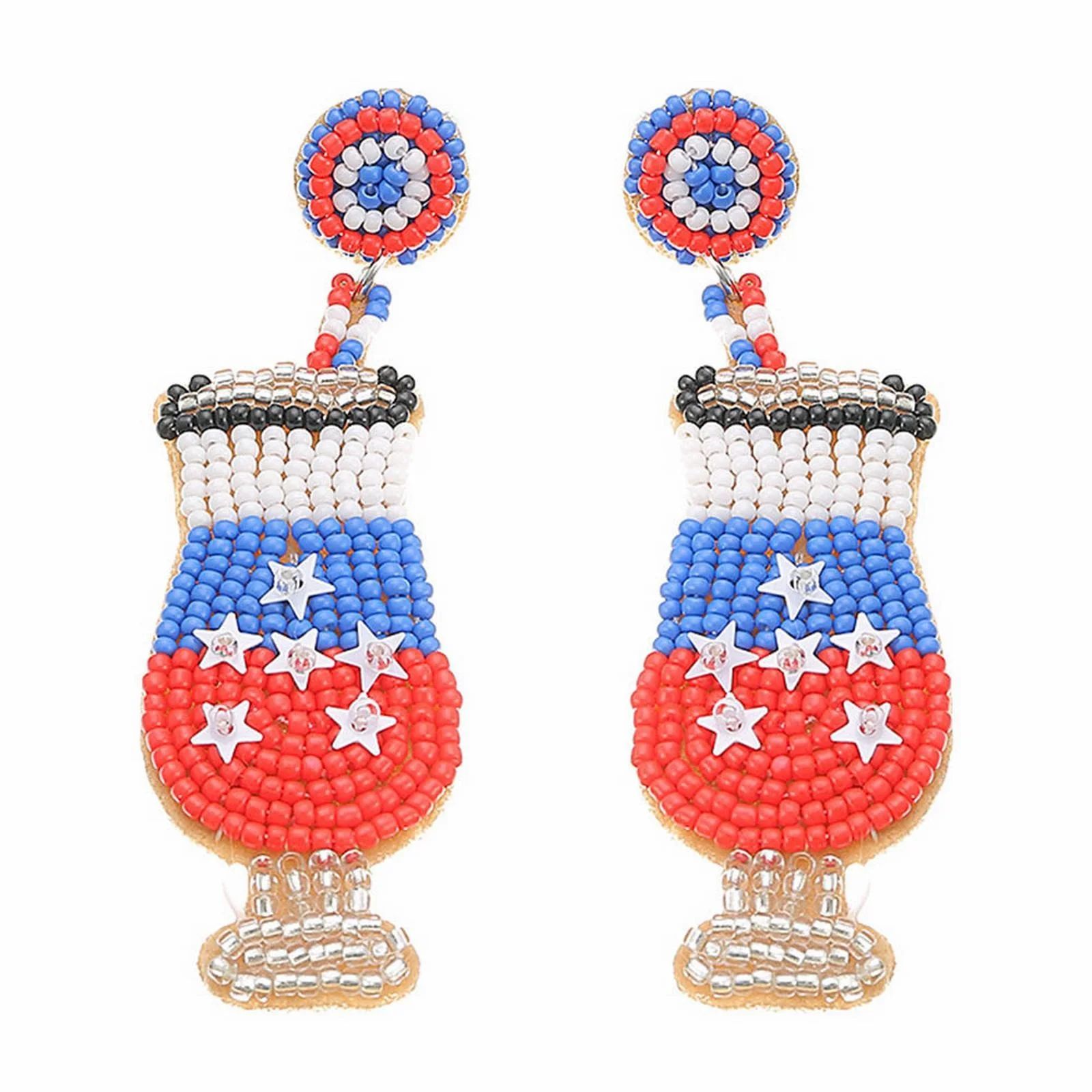 Weyolog Butterfly Earrings American Flag Earrings Beaded Star Drop Dangle Earrings for Women Hand... | Walmart (US)