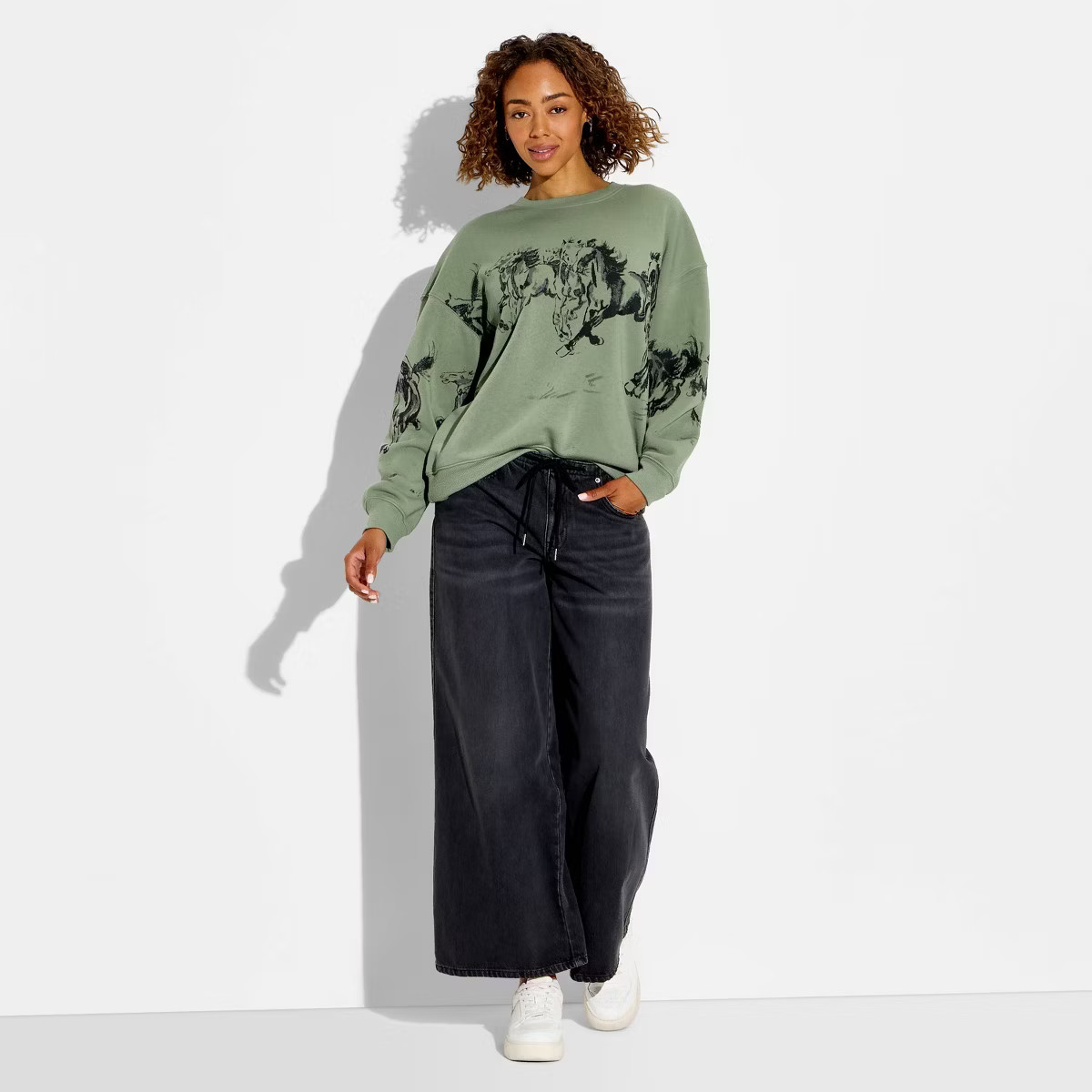 Women's Wild Horse Graphic Pullover Sweatshirt - Green | Target