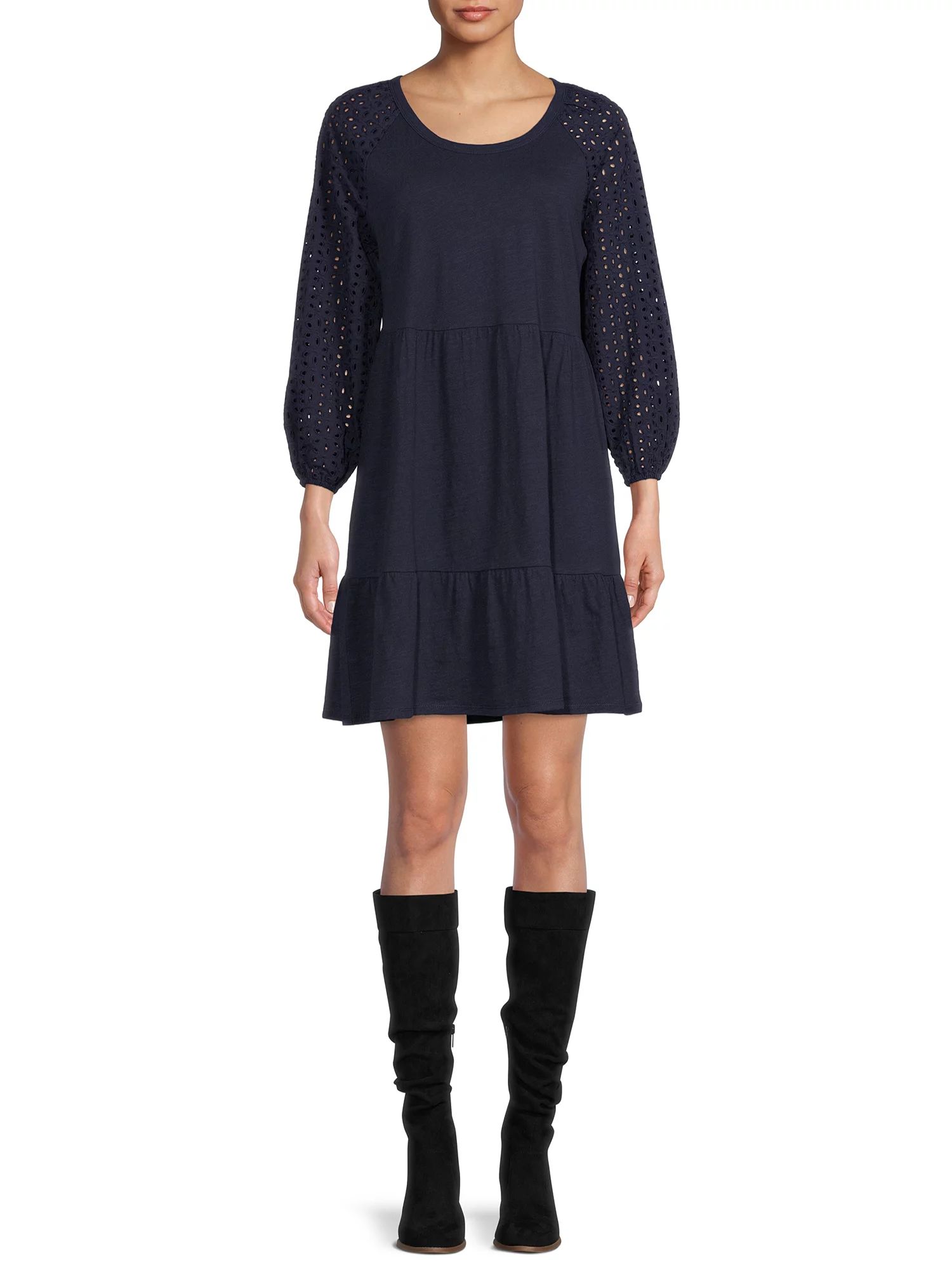 Time And Tru Women's Eyelet Sleeve Dress | Walmart (US)