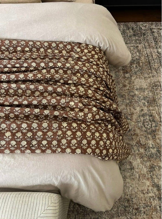 How pretty is this floral quilt?! Live the neutral, cozy feel in the bedroom 
Brown and beige color scheme is my favorite

#LTKHome