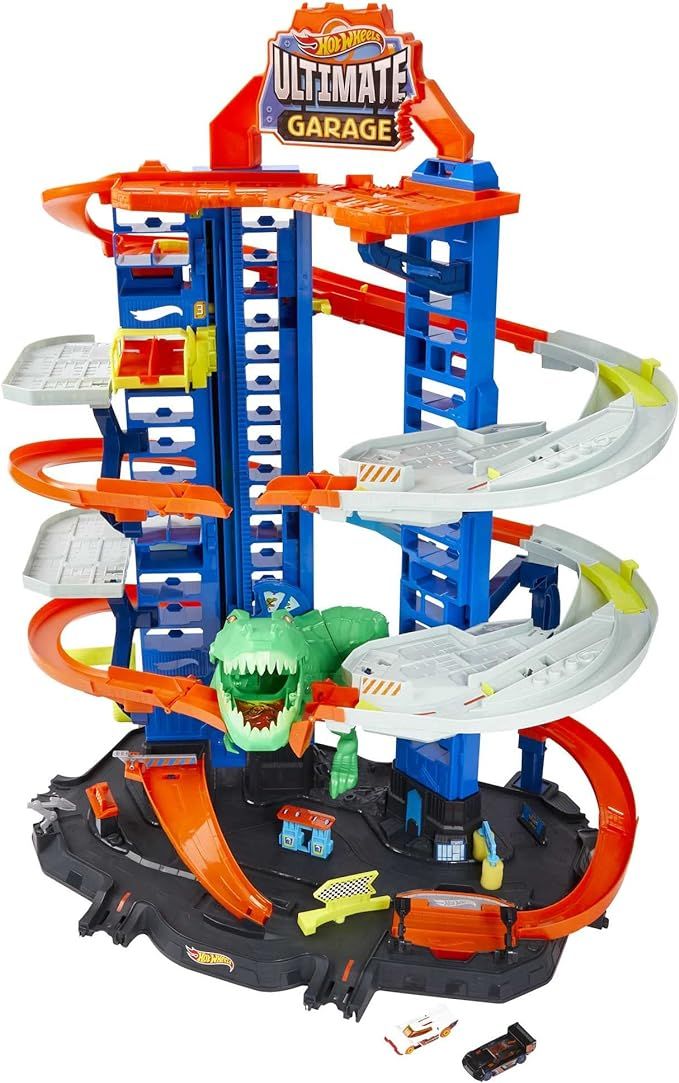 Hot Wheels Track Set, Ultimate Garage Toy Vehicle Playset With Moving T-Rex Dinosaur, Storage For... | Amazon (US)