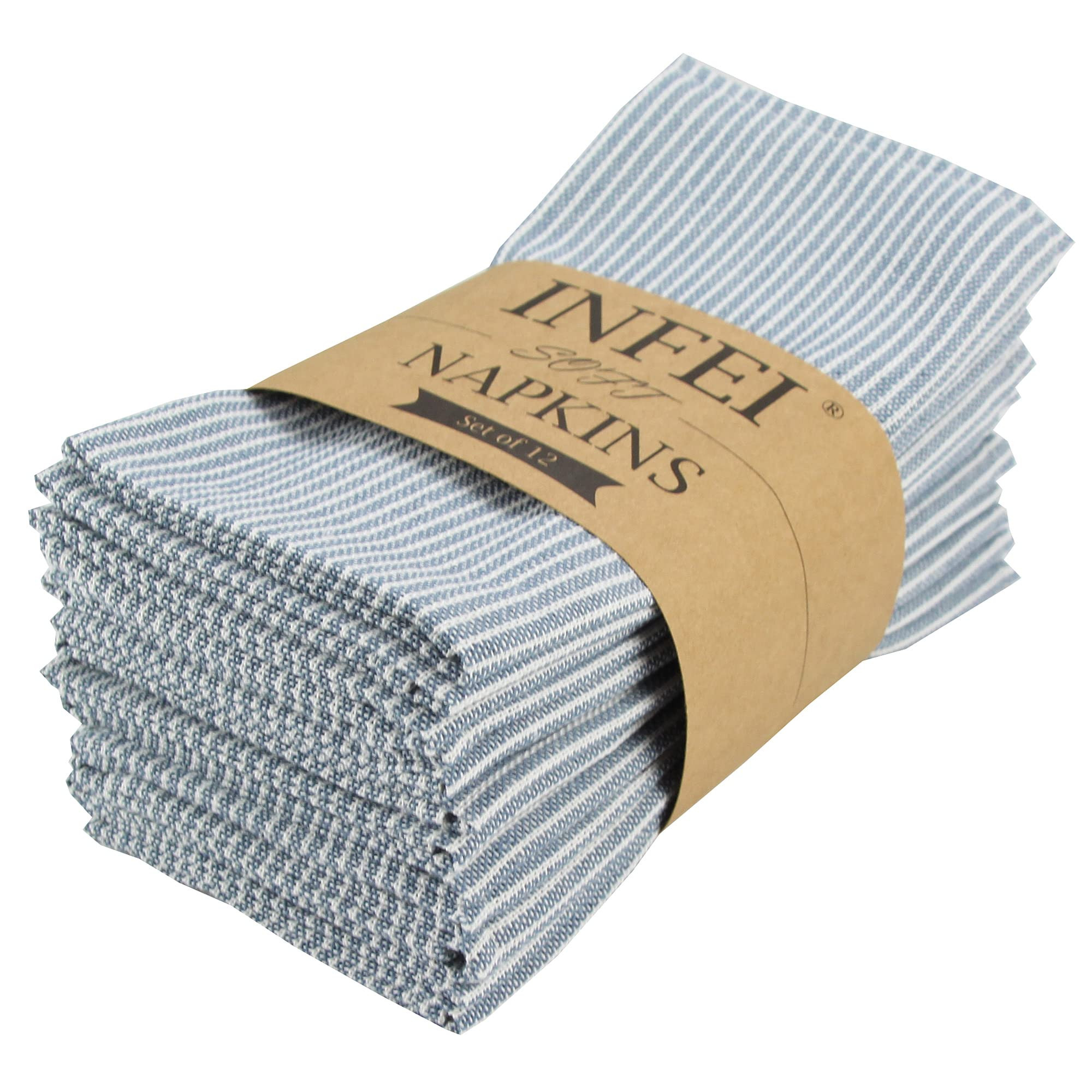 Narrow Striped Cotton Linen Blended Dinner Cloth Napkins - Set of 12 (40 x 30 cm) - for Events & ... | Amazon (US)