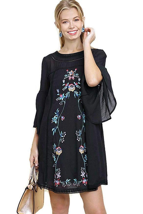 Umgee Women's Floral Embroidered Bell Sleeve Dress | Amazon (US)