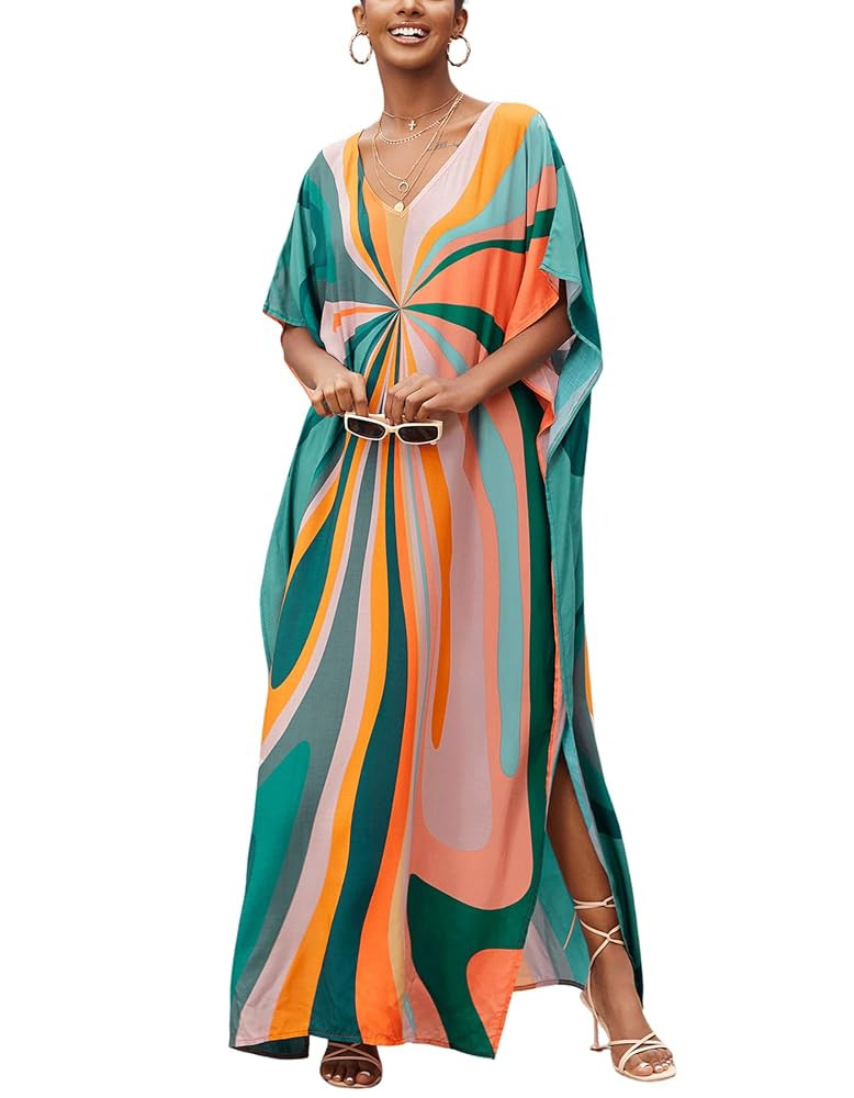 Women's Plus Size Beach Lounge Kaftan Maxi Dress Swimsuit Coverup for Women | Amazon (US)