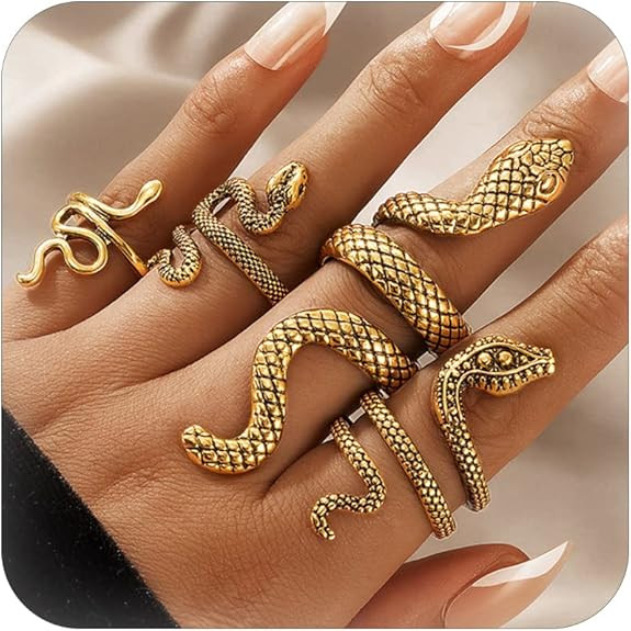Frodete Snake Stackable Rings for Women Snake Jewelry Set Adjustable Vintage Reptile Serpent Ring... | Amazon (US)