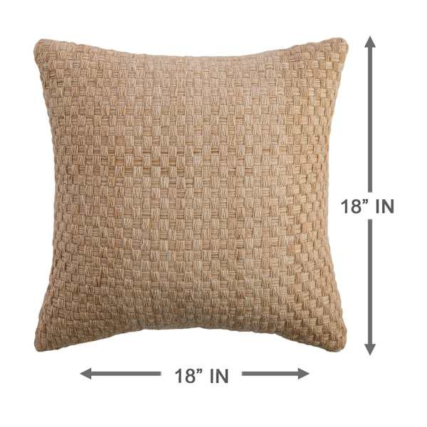Natural Textured Grid Woven Square Outdoor Throw Pillow, 18" | At Home