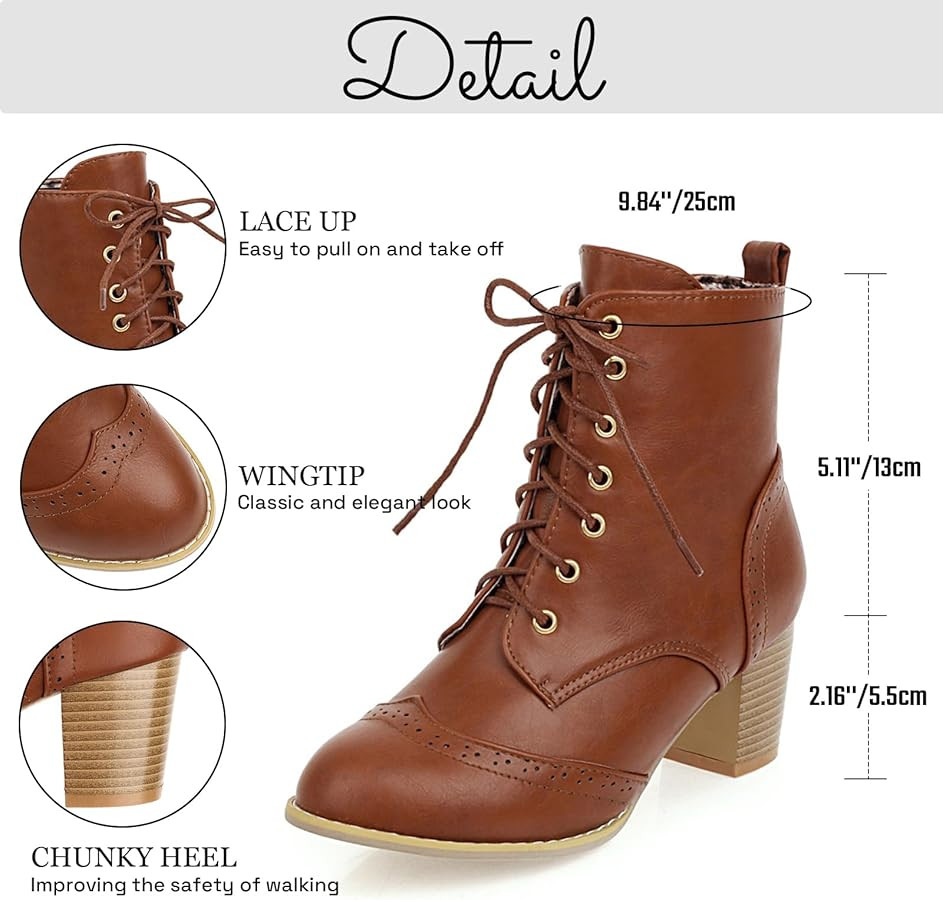 Betastella Women's Lace Up Booties Chunky Heel Ankle Boots Side Zip Short Boots Dress Shoes | Amazon (US)