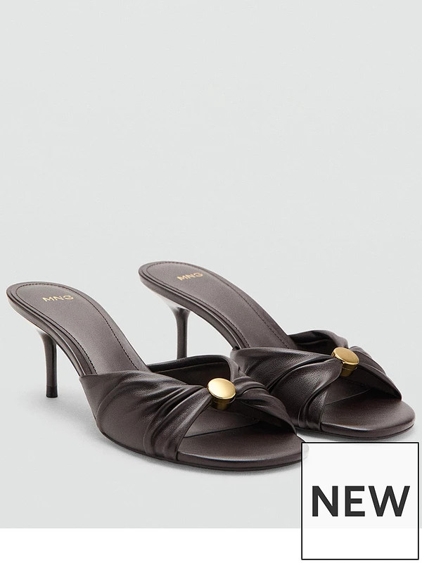 Mango Wrinkled Effect Beaded Heeled Sandals - Brown | Very (UK)