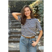 Blue & White Stripped Shirt, Crew Neck Minimalist Summer T-Shirt For Woman, Wear To Work, Casual 100% Cotton Classic Fit Tee | Etsy (US)