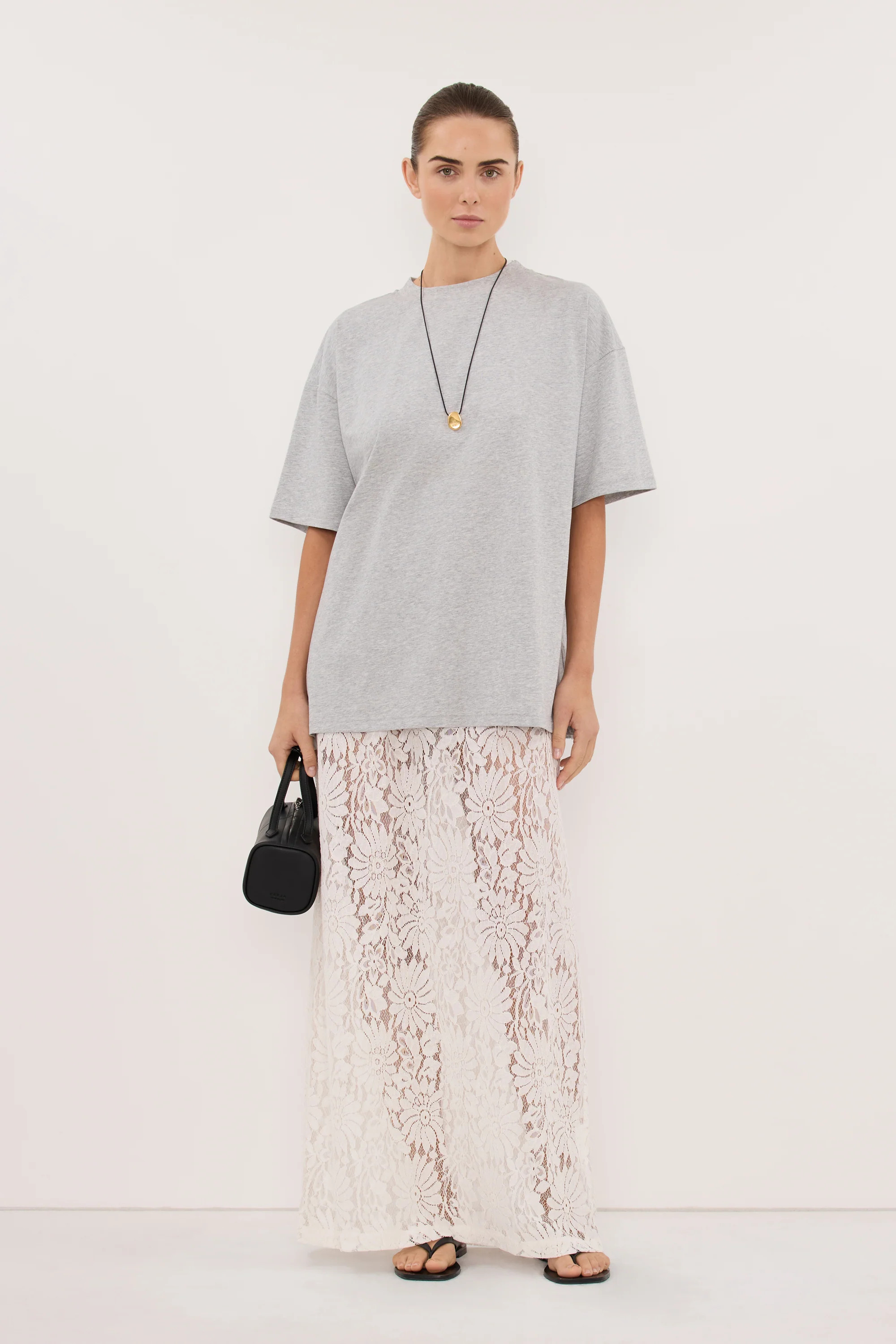 TYRA SILVER MARLE LONGLINE KNIT TEE | DISSH