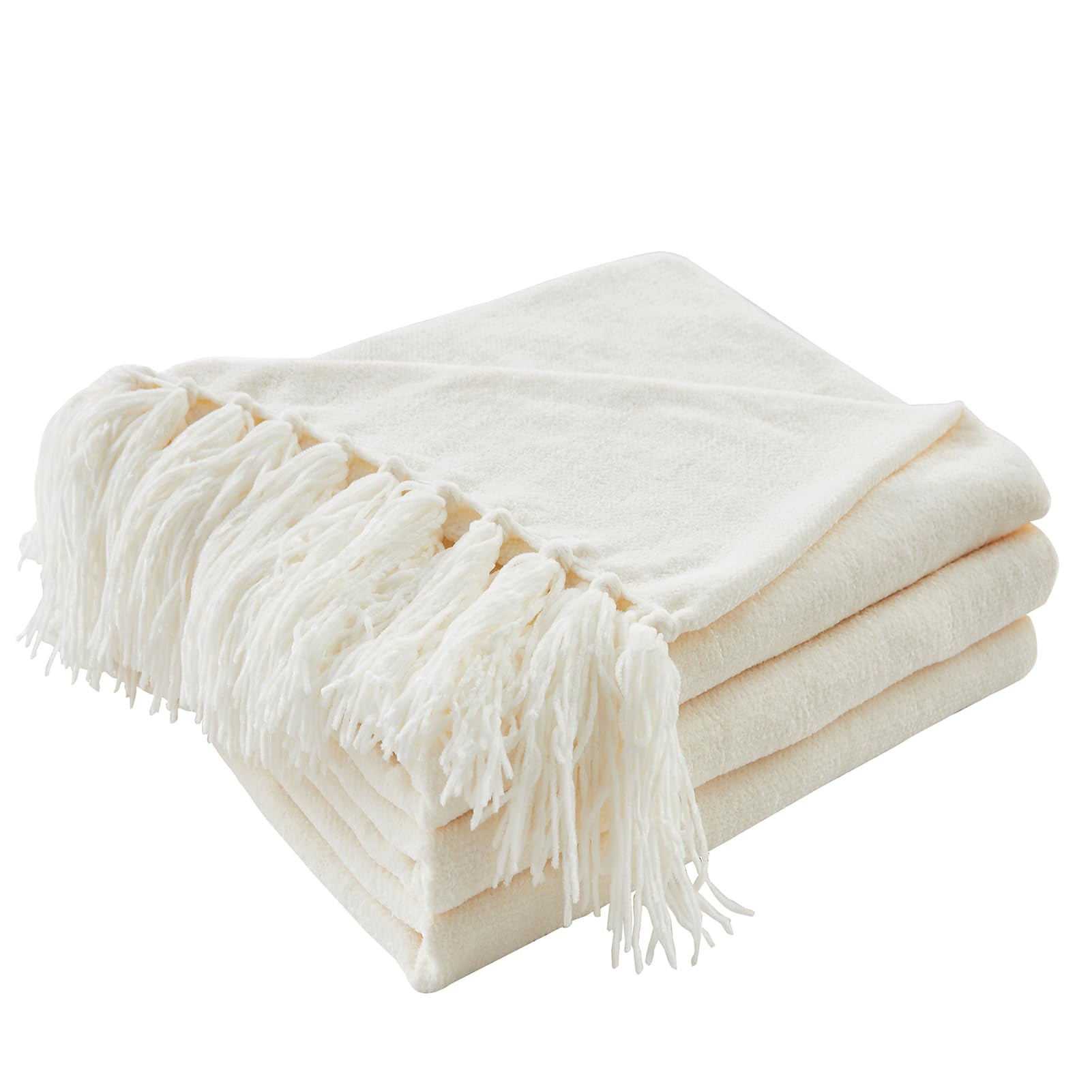CozeCube Chenille Throw Blanket for Couch, Cozy Plush Fuzzy Decorative Cream White Blanket with F... | Amazon (US)