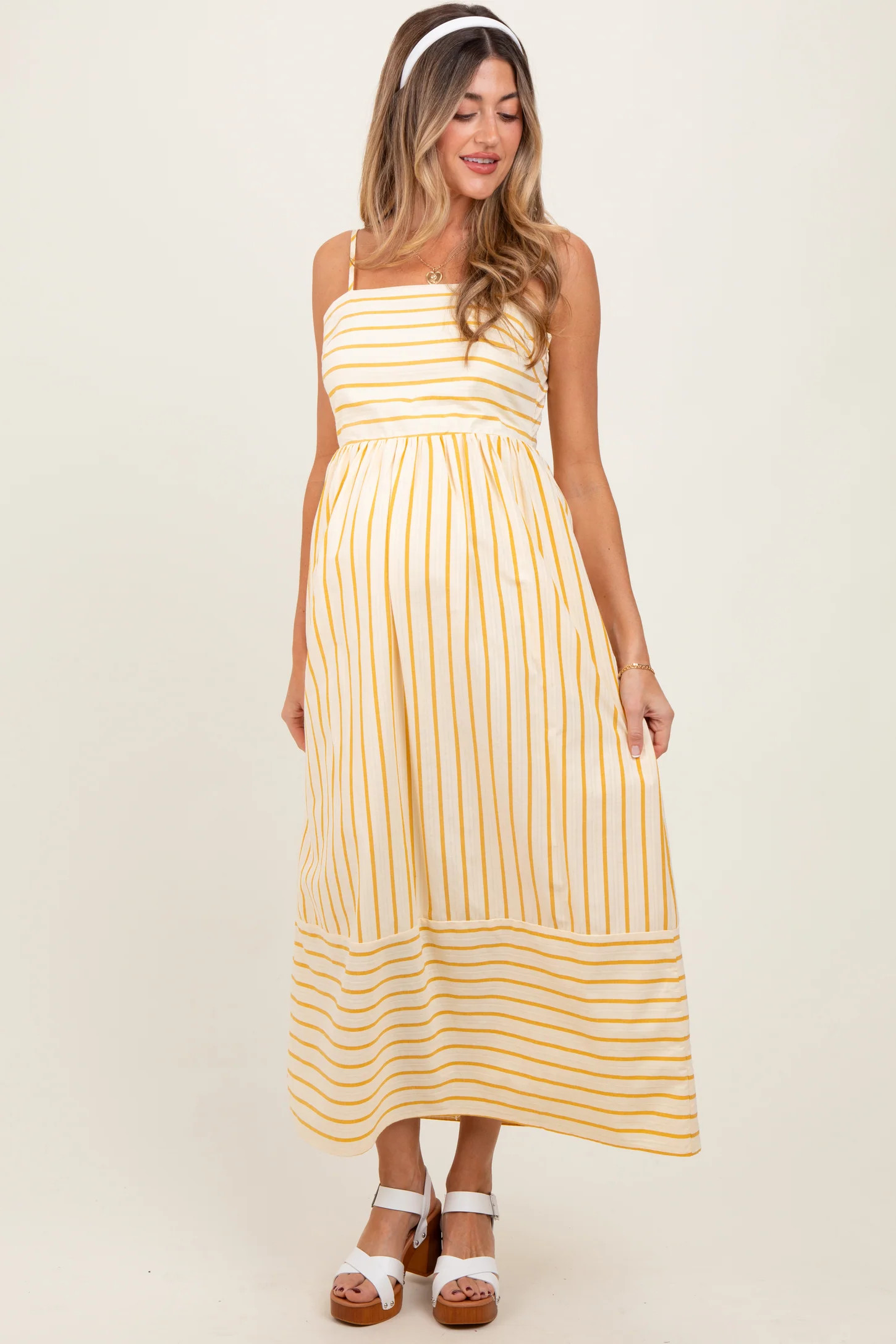 Yellow Striped Sleeveless Maternity Maxi Dress | PinkBlush Maternity