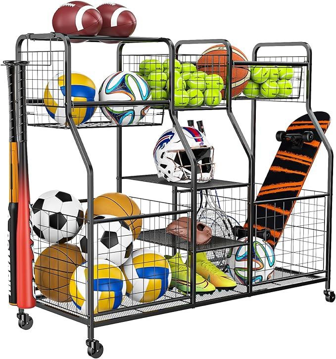 Garage Sports Equipment Organizer, Ball Storage Rack, Garage Organizer System, Indoor/Outdoor Spo... | Amazon (US)