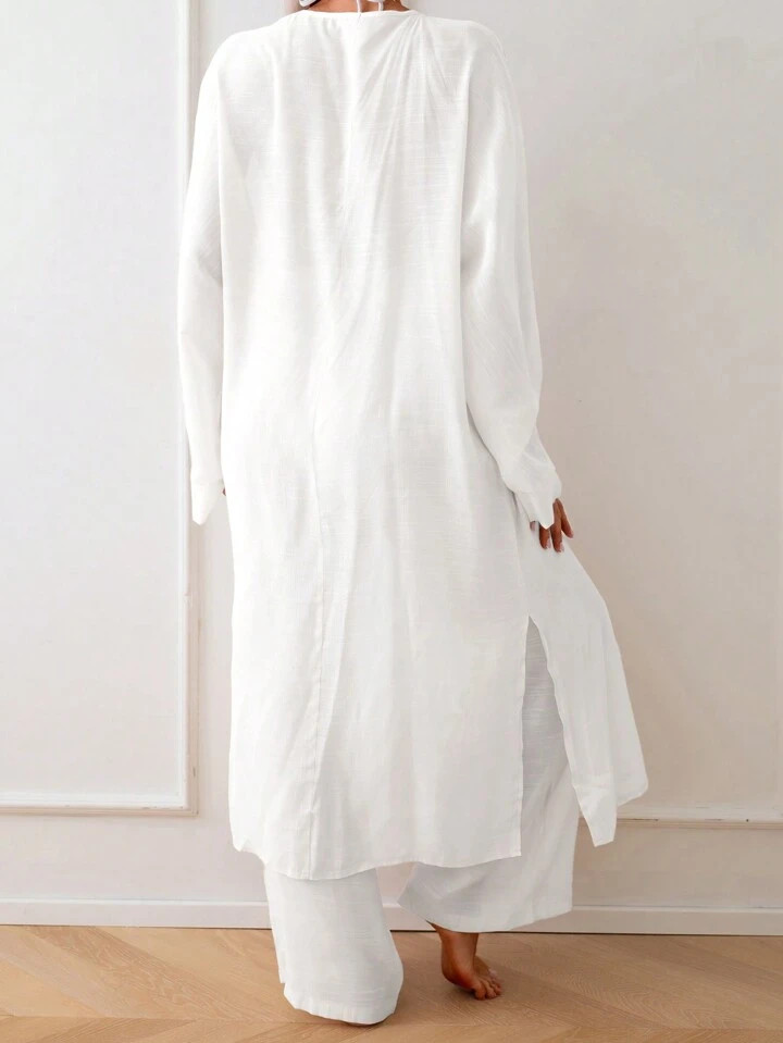 Swim Chiccia Summer Women's Solid Color Side Slit Long Kimono Cover Up | SHEIN