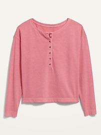 Loose Garment-Dyed Long-Sleeve Henley T-Shirt for Women | Old Navy (US)