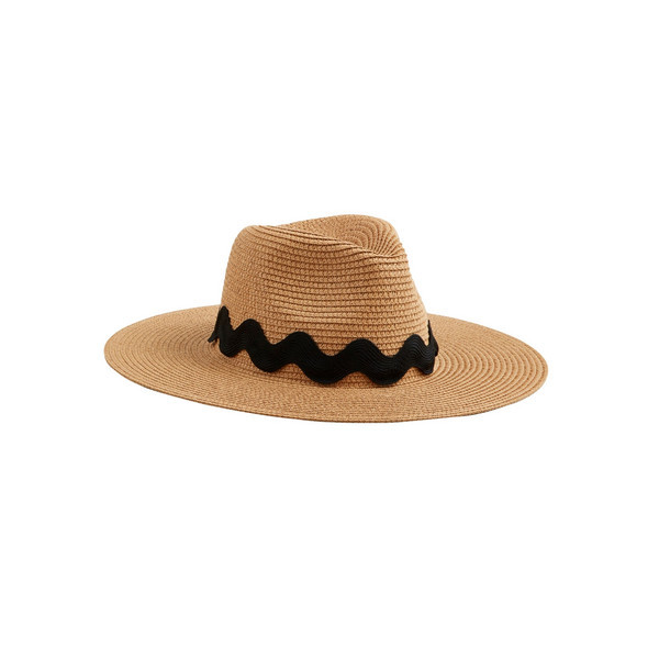 Mud Pie Tan Ric Rac Fedora Hat in Beige/khaki | 100% Paper Straw | Mud Pie