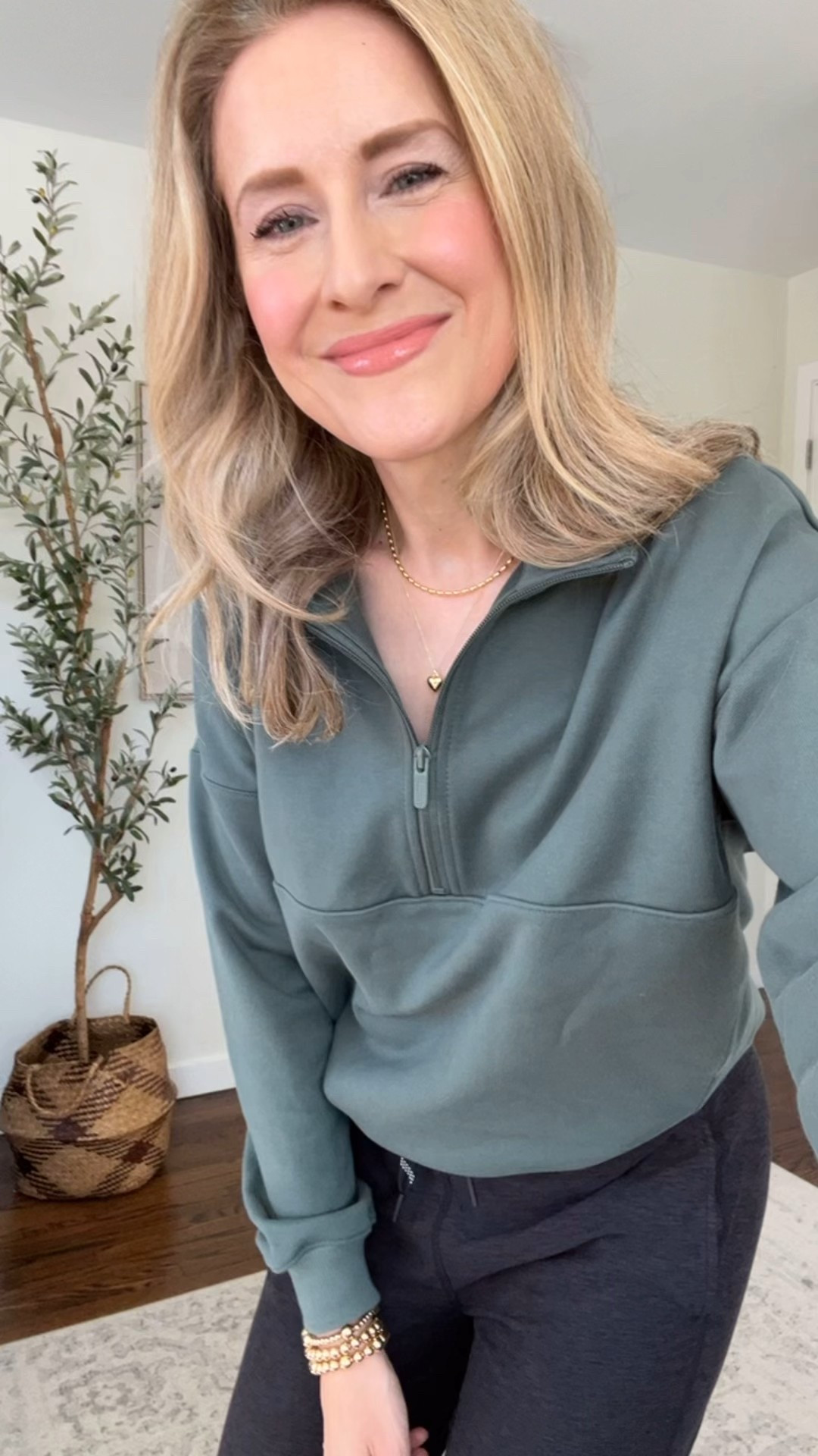 Kohls joggers I love, super soft an stretchy, comfy waist, ankle cuffs are not too tight, fit true to size I’m in a small. Also wearing a small in the French terry cotton quarter zip pullover, these are excellent! #kohls

#LTKmomlife