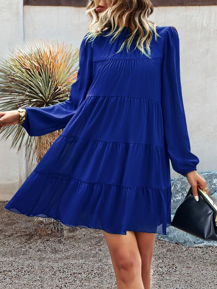 Tie Back Bishop Sleeve Smock Dress | SHEIN