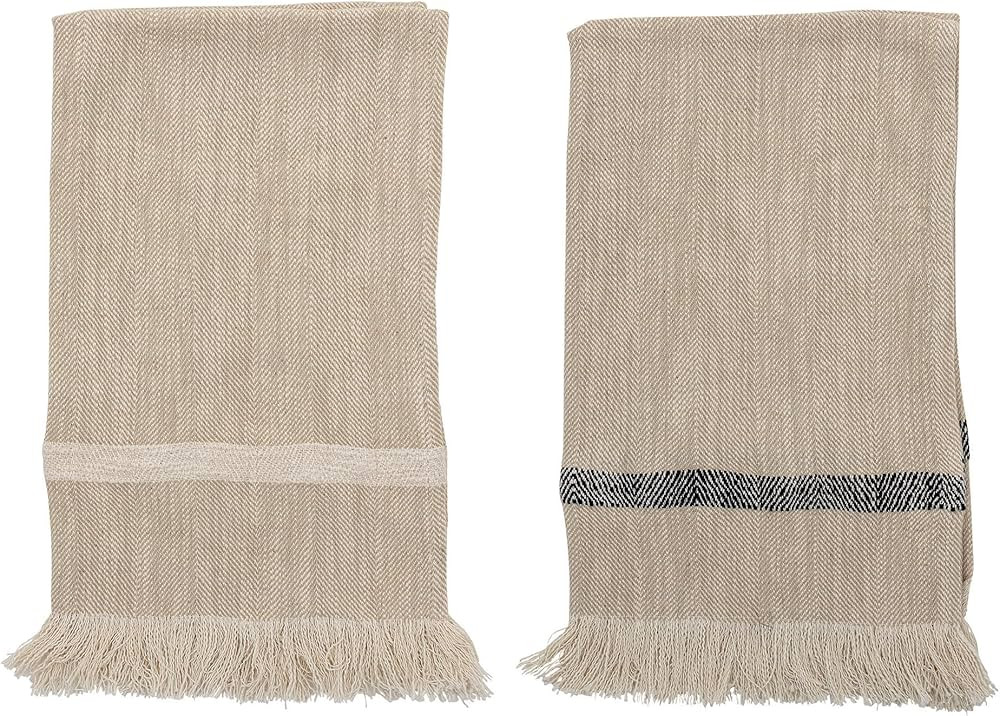Bloomingville Woven Cotton Striped Tea Tassels (Set of 2) Towels, Natural,Small | Amazon (US)