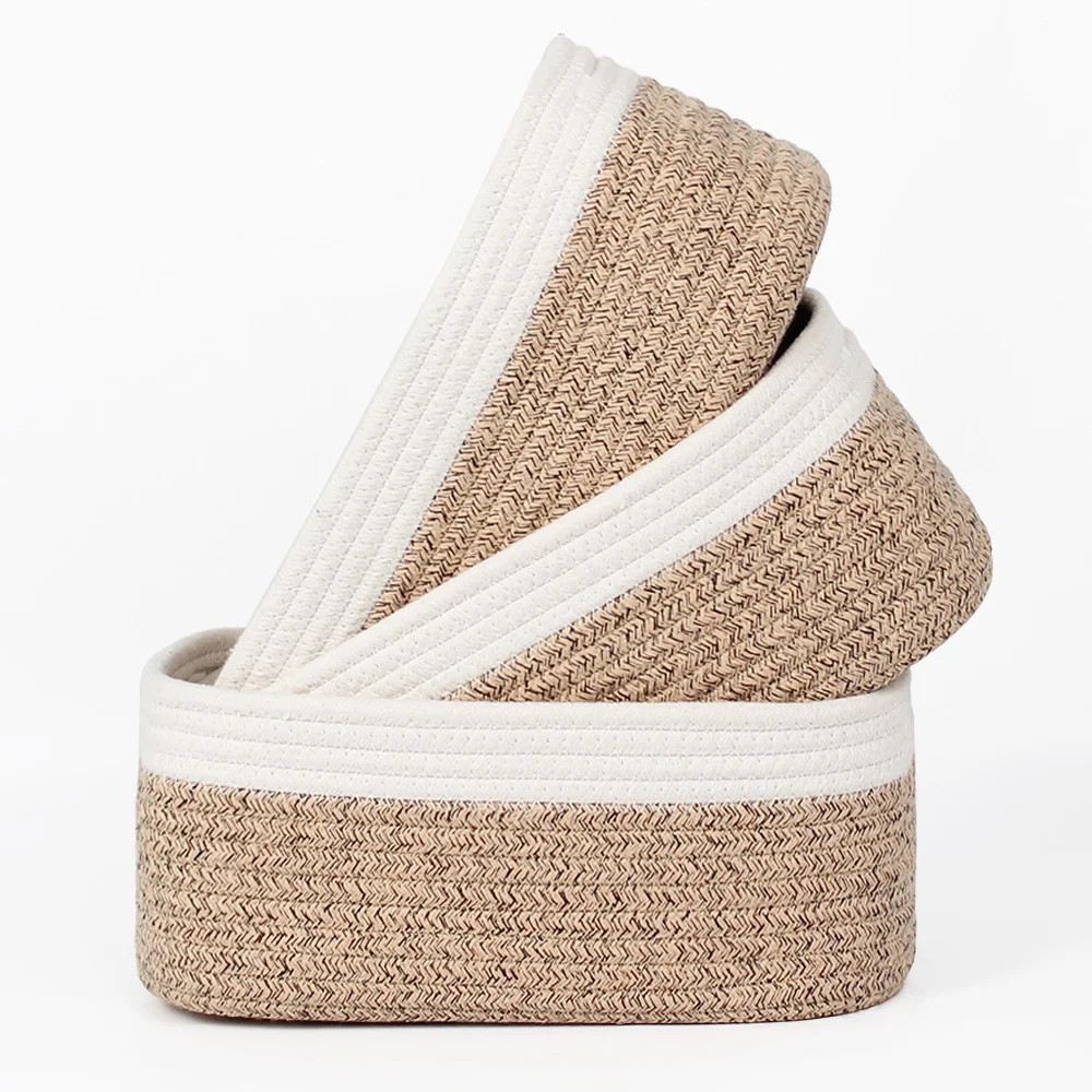 Highland Dunes 3-Piece Natural Cotton Rope Storage Basket Set, Hand-Woven Decorative Nesting Bins... | Wayfair North America